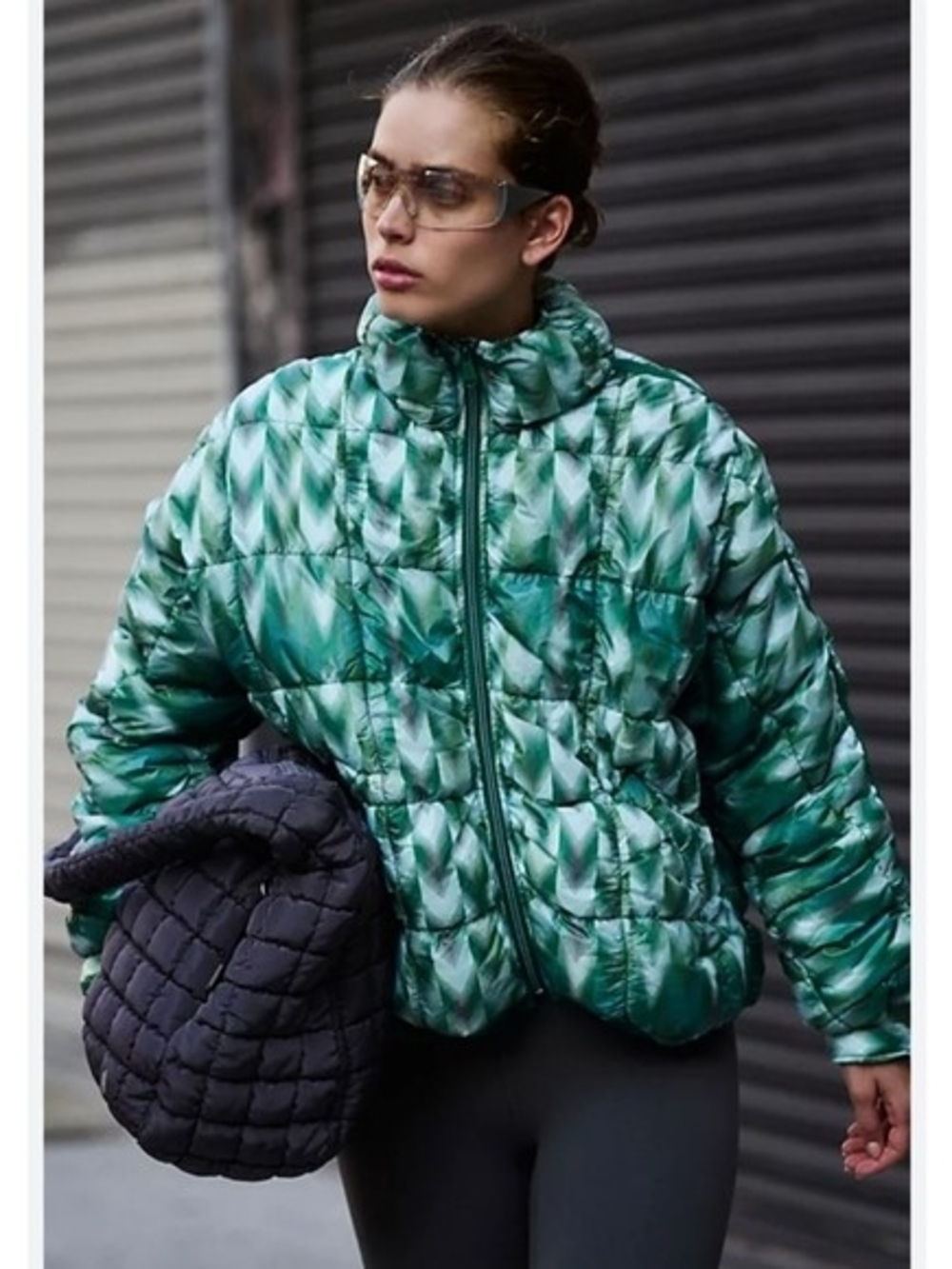 NWOT FP Movement Pippa Packable Green Mosaic Quilted Puffer Jacket Size Medium